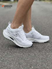 EDIXIM All White Hollow Cutout Midsole Women Running Sneakers Breathable Light Mesh Shock Absorbing Athletic Trainers Road Jogging Daily Fitness Shoes