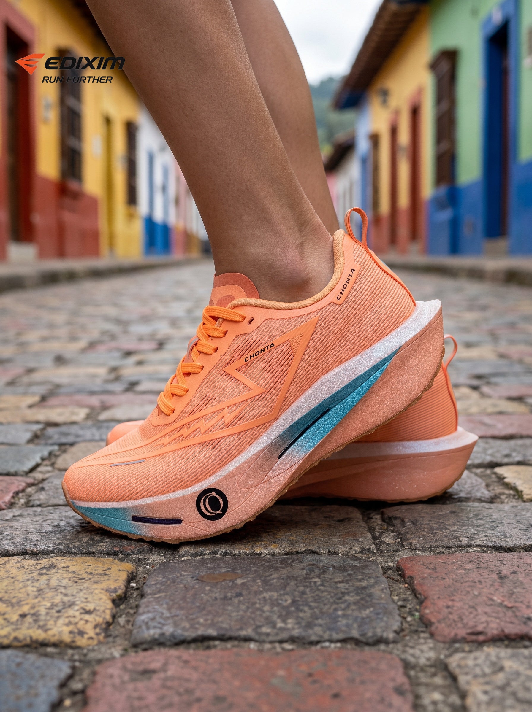 EDIXIM CHONTA Orange Blue Gradient Women Road Running Sneakers Hollow Thick Cushion Breathable Mesh Shock Absorbing Athletic Trainers for Latin Town Street Jogging Marathon Daily Workout