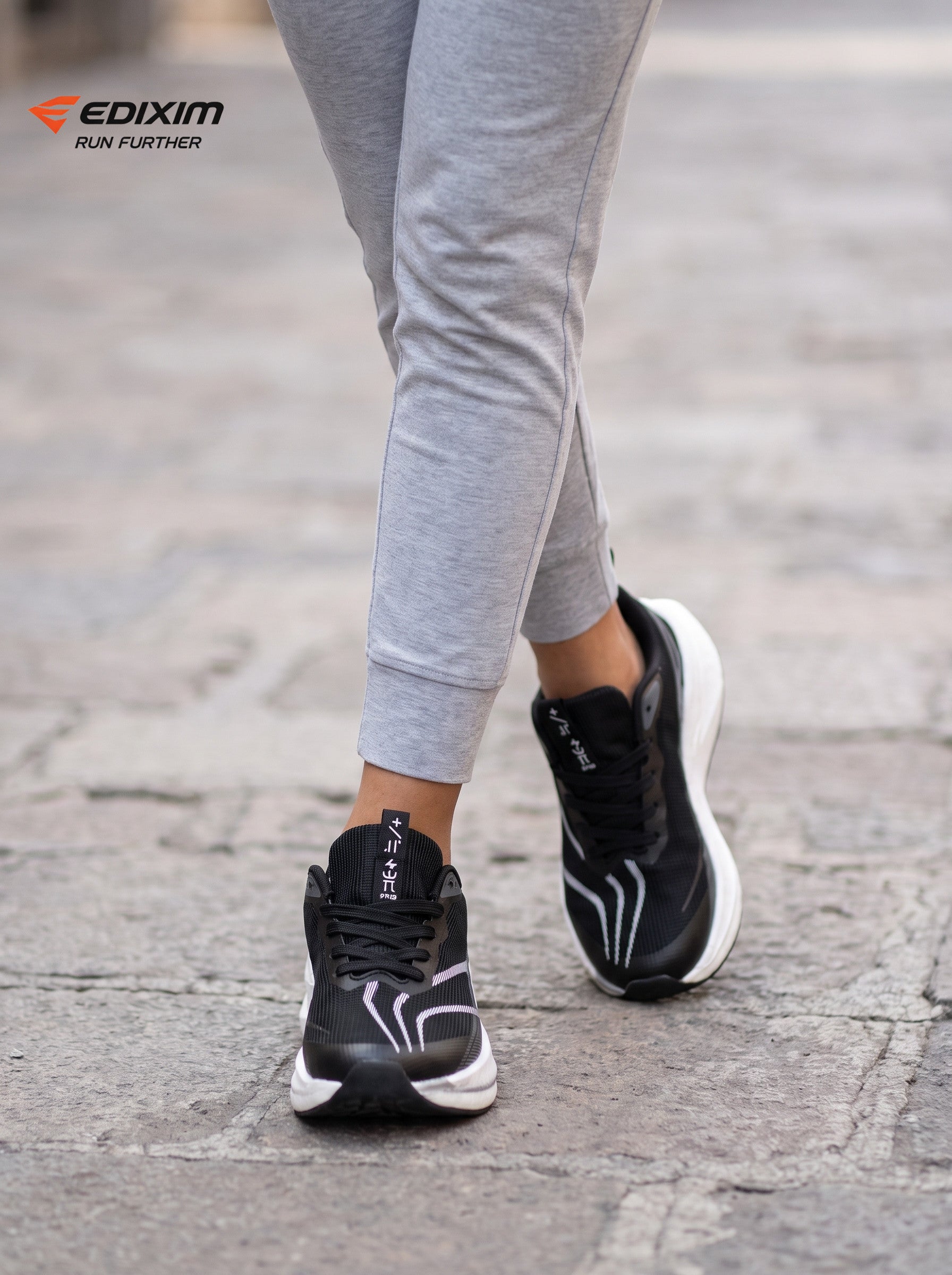 EDIXIM Black White Streamline Line Women Road Running Sneakers Ultra-Light Breathable Mesh Thick Shock Absorbing White Wedge Cushion Athletic Trainers for City Downtown Jogging Marathon Daily Workout