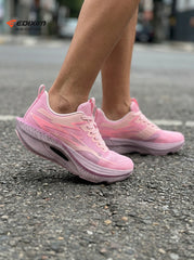 EDIXIM Light Pink Hollow Cutout Midsole Women Running Sneakers Breathable Perforated Mesh Shock Absorbing Athletic Trainers Urban Sidewalk Jogging Shoes