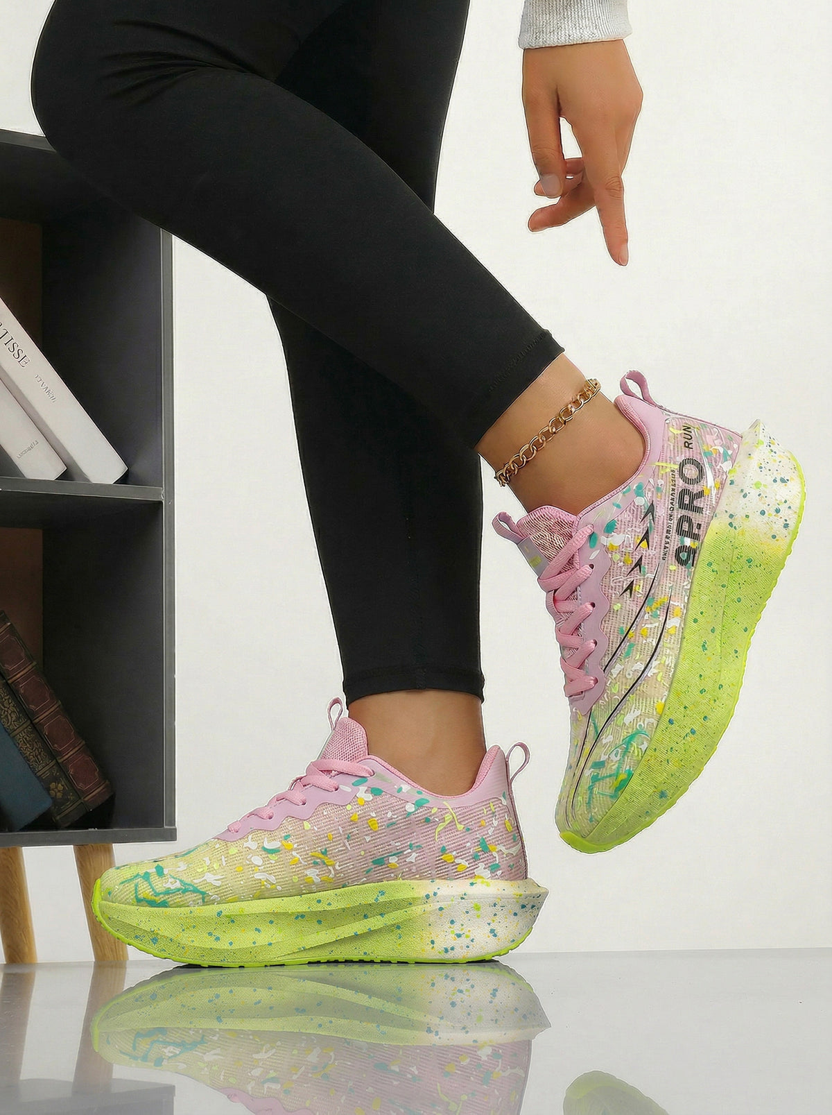 Pink Green Splatter Women's Athletic Running Sneakers | Breathable Lightweight | Edixim