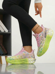 Pink Green Splatter Women's Athletic Running Sneakers | Breathable Lightweight | Edixim