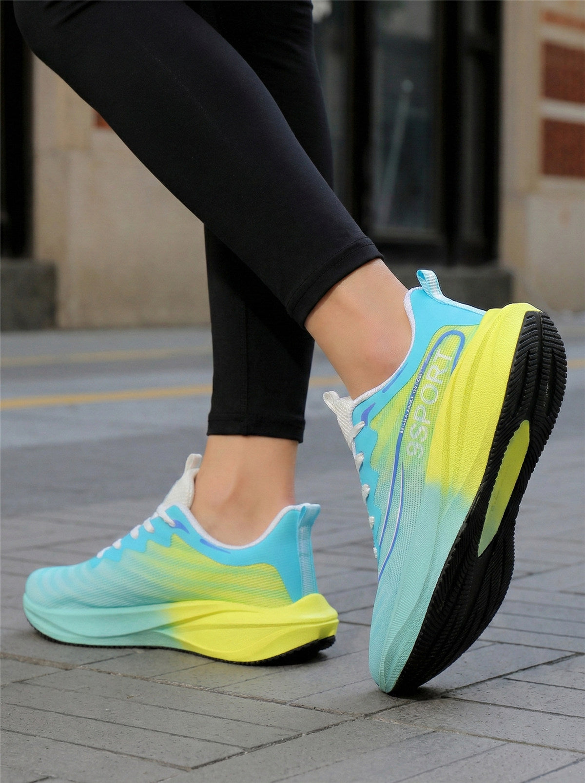 Cyan Yellow Women's Athletic Running Sneakers | Breathable Lightweight | Edixim