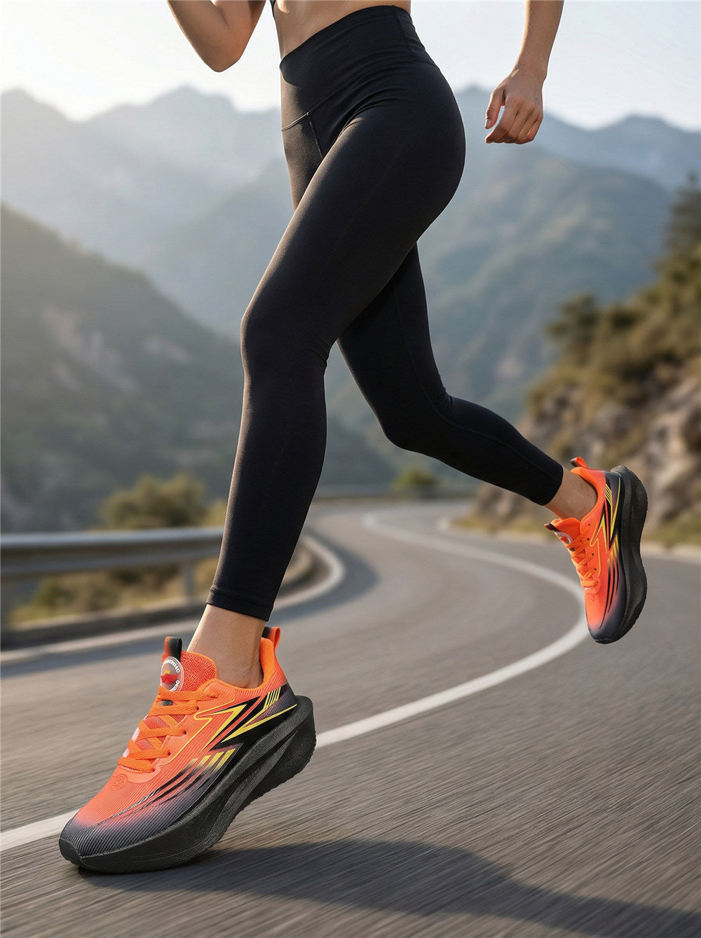 Orange Black Gradient Women's Athletic Running Sneakers | Breathable Lightweight | Edixim