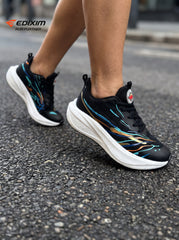 EDIXIM Black Multicolor Mesh Women Running Sneakers Thick Cushion Shock Absorbing Athletic Shoes Run Further