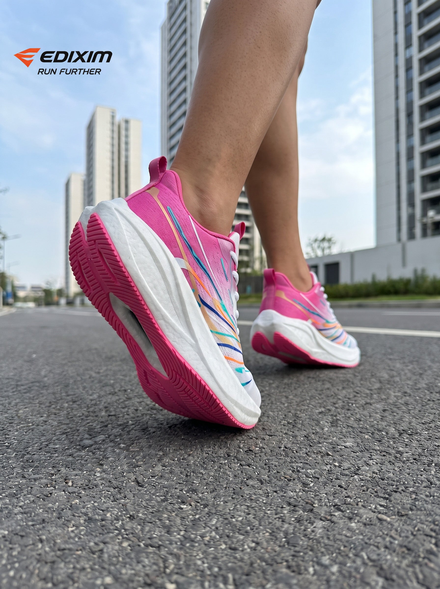 EDIXIM Pink White Gradient Mesh Women Running Sneakers Light Cushion Athletic Shoes Run Further
