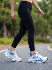 EDIXIM White Blue Mesh Women Running Sneakers Lightweight Shock Absorbing Athletic Trainers for Jogging Gym Yoga Daily Workout Run Further