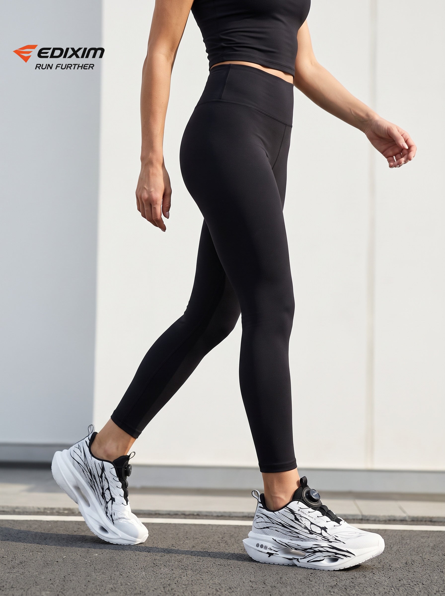 EDIXIM White Black BOA Quick Lace Women Running Sneakers Thick Cushion Shock Absorbing Athletic Trainers for Marathon Gym Daily Workout Run Further