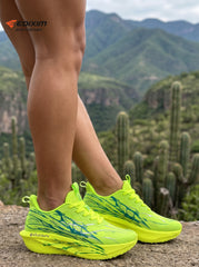 EDIXIM Fluorescent Neon Green Teal Abstract Print Women Road Running Sneakers Ultra-Light Breathable Mesh Thick Shock Absorbing Wedge Cushion Athletic Trainers for Desert Mountain Trail Jogging Marathon Daily Workout