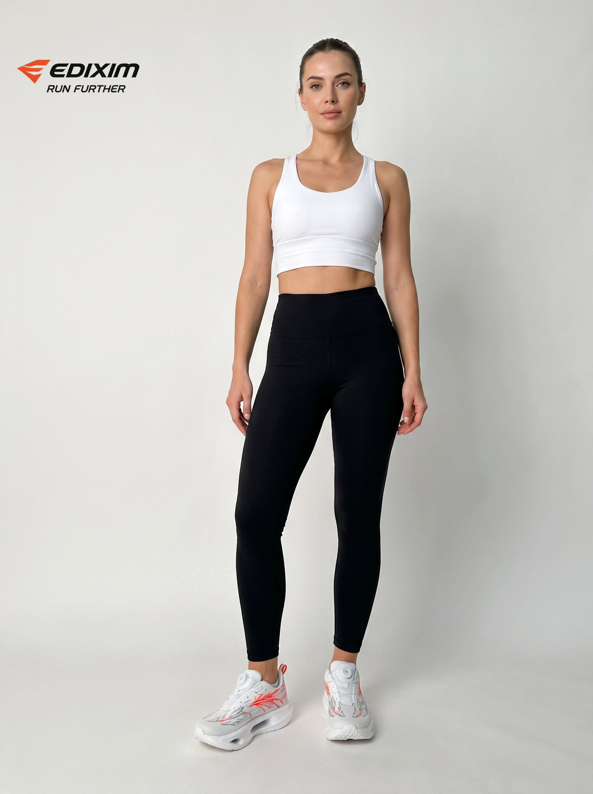 EDIXIM White Orange BOA Quick Lace Women Running Sneakers Thick Cushion Shock Absorbing Athletic Trainers for Marathon Gym Yoga Daily Workout Run Further