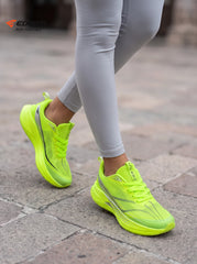 EDIXIM Fluorescent Neon Green Mesh Women Road Running Sneakers Ultra-Light Breathable Knit Full Shock Absorbing Wedge Midsole Anti-Slip Athletic Trainers for City Skyscraper Jogging Marathon Racing Daily Workout