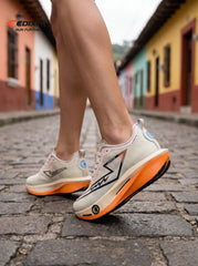 EDIXIM CHONTA Cream Orange Women Road Running Sneakers Hollow Thick Cushion Breathable Mesh Shock Absorbing Athletic Trainers for Latin Colonial Town Street Jogging Marathon Daily Workout
