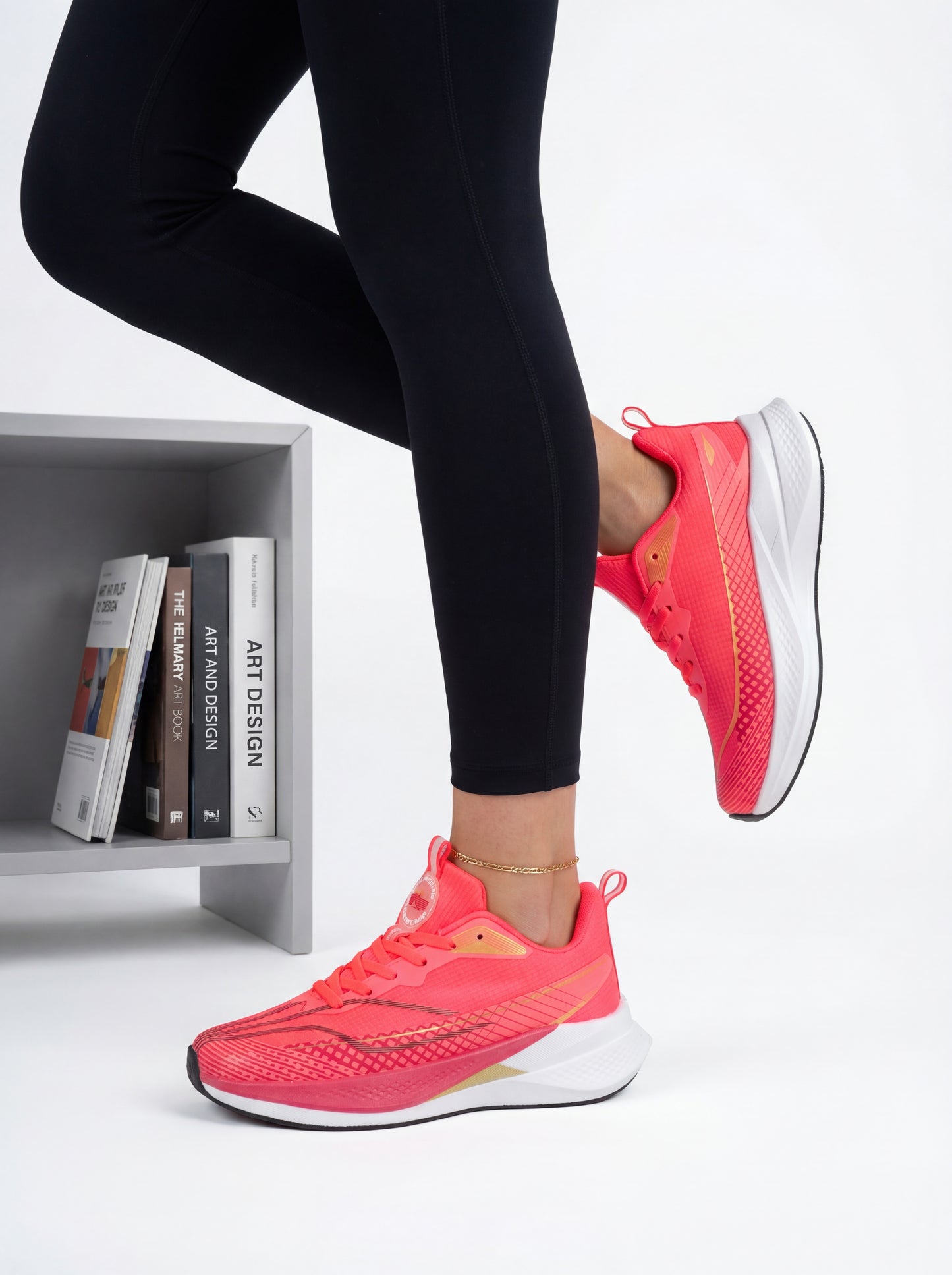 Coral Red Gold Women's Athletic Running Sneakers | Breathable Lightweight | Edixim