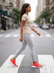 EDIXIM Bright Red Gradient Mesh Women Road Running Sneakers Ultra-Light Breathable Knit Thick White Wedge Shock Absorbing Cushion Athletic Trainers for City High-Rise Jogging Marathon Daily Fitness