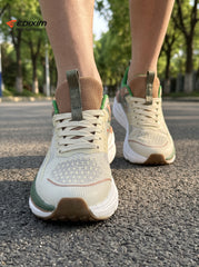 EDIXIM Cream Green Pink Hollow Cutout Midsole Women Running Sneakers Breathable Mesh Shock Absorbing Athletic Trainers Asphalt Road Jogging Shoes