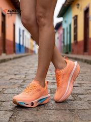 EDIXIM CHONTA Orange Blue Gradient Women Road Running Sneakers Hollow Thick Cushion Breathable Mesh Shock Absorbing Athletic Trainers for Latin Town Street Jogging Marathon Daily Workout
