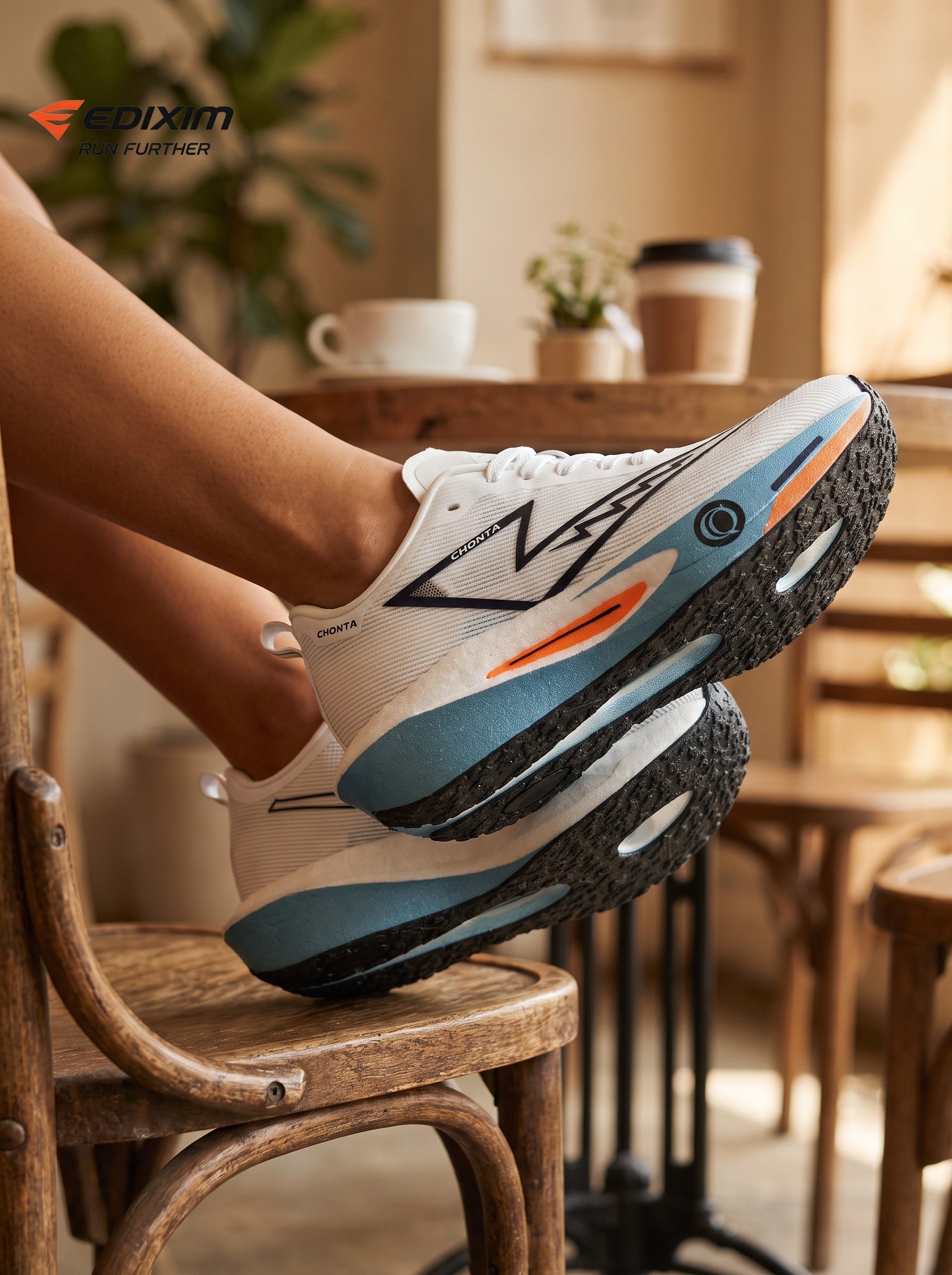 EDIXIM White Blue Orange Hollow Midsole Women Running Sneakers Lightweight Breathable Mesh Shock Absorbing Athletic Trainers for Marathon Jogging Gym Daily Casual Run Further