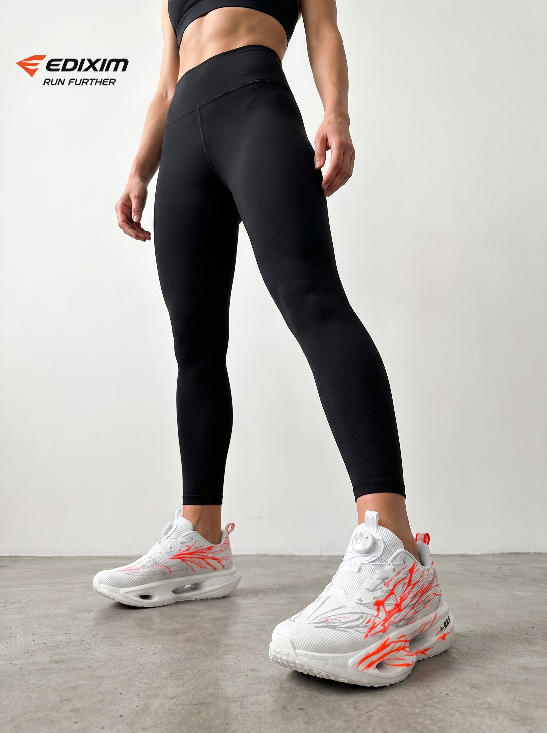 EDIXIM White Orange BOA Quick Lace Women Running Sneakers Thick Cushion Shock Absorbing Athletic Trainers for Marathon Gym Yoga Daily Workout Run Further