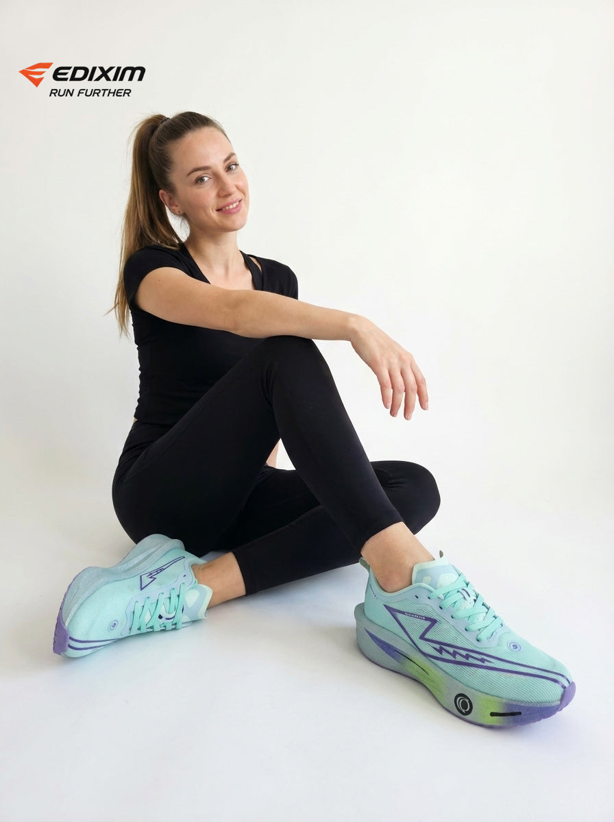 EDIXIM Light Cyan Purple Gradient Women Running Sneakers Lightweight Breathable Mesh Thick Shock Absorbing Sole Athletic Trainers for Jogging Gym Yoga Daily Casual