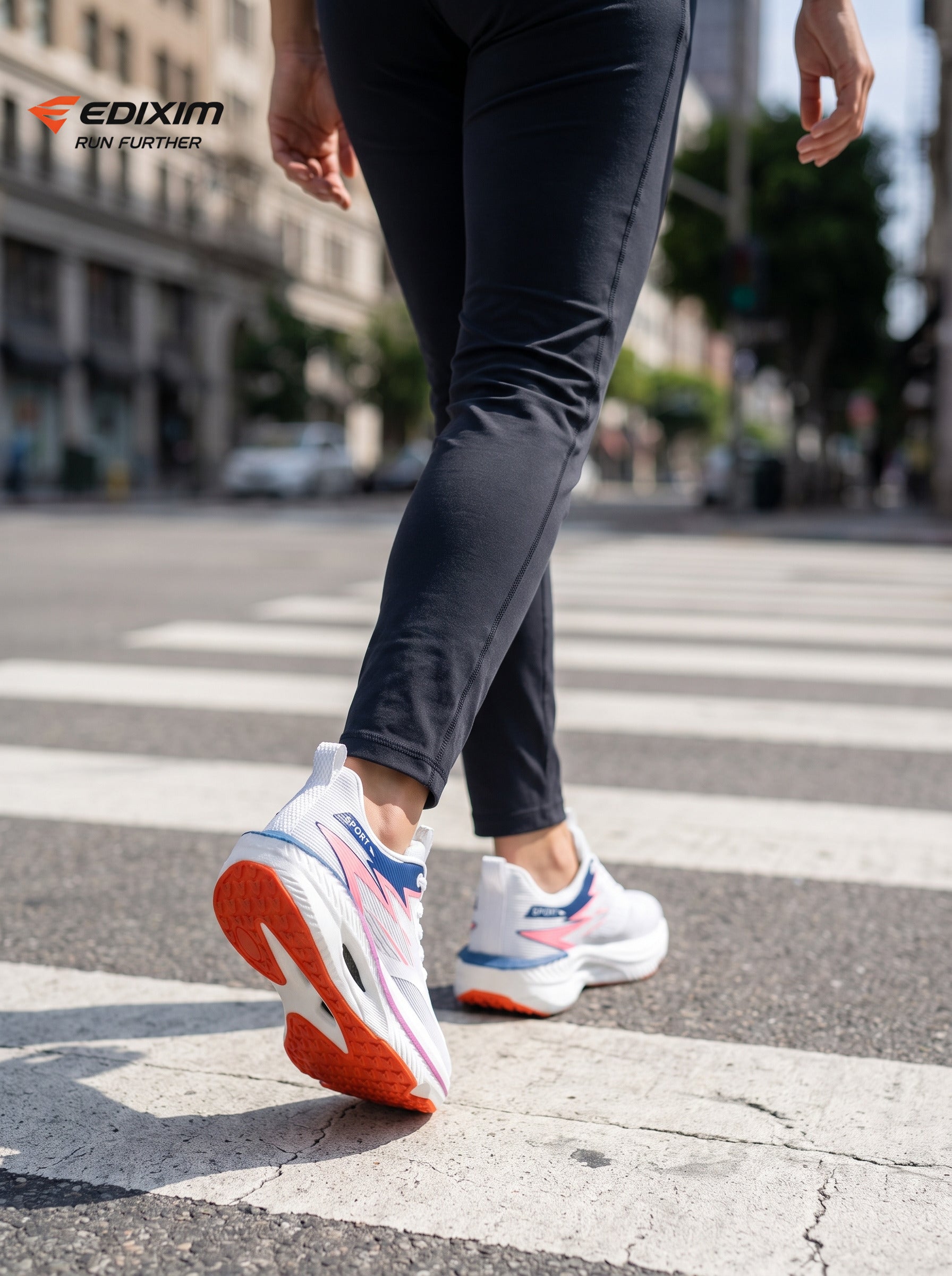 EDIXIM White Pink Hollow Midsole Women Professional Running Sneakers Breathable Mesh Shock Absorbing Orange Anti-Slip Outsole Athletic Trainers Urban Skyscraper Jogging Shoes