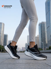 EDIXIM Black White Streamline Line Women Road Running Sneakers Ultra-Light Breathable Mesh Thick Shock Absorbing White Wedge Cushion Athletic Trainers for City Downtown Jogging Marathon Daily Workout