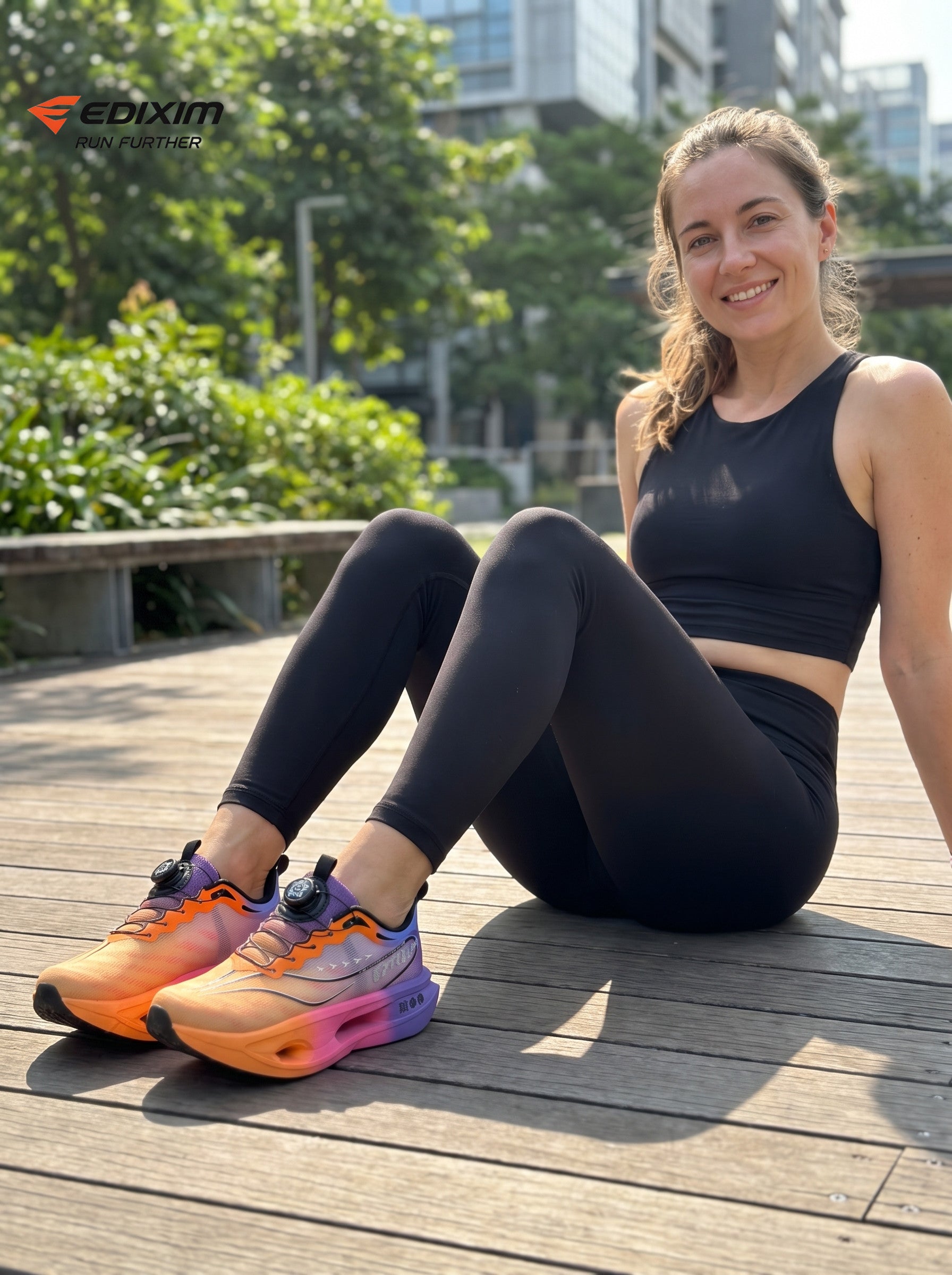 EDIXIM Orange Purple Gradient BOA Twist Lock Women Running Sneakers Hollow Thick Cushion Shock Absorbing Athletic Trainers for Marathon Gym Jogging Yoga Daily Workout Run Further