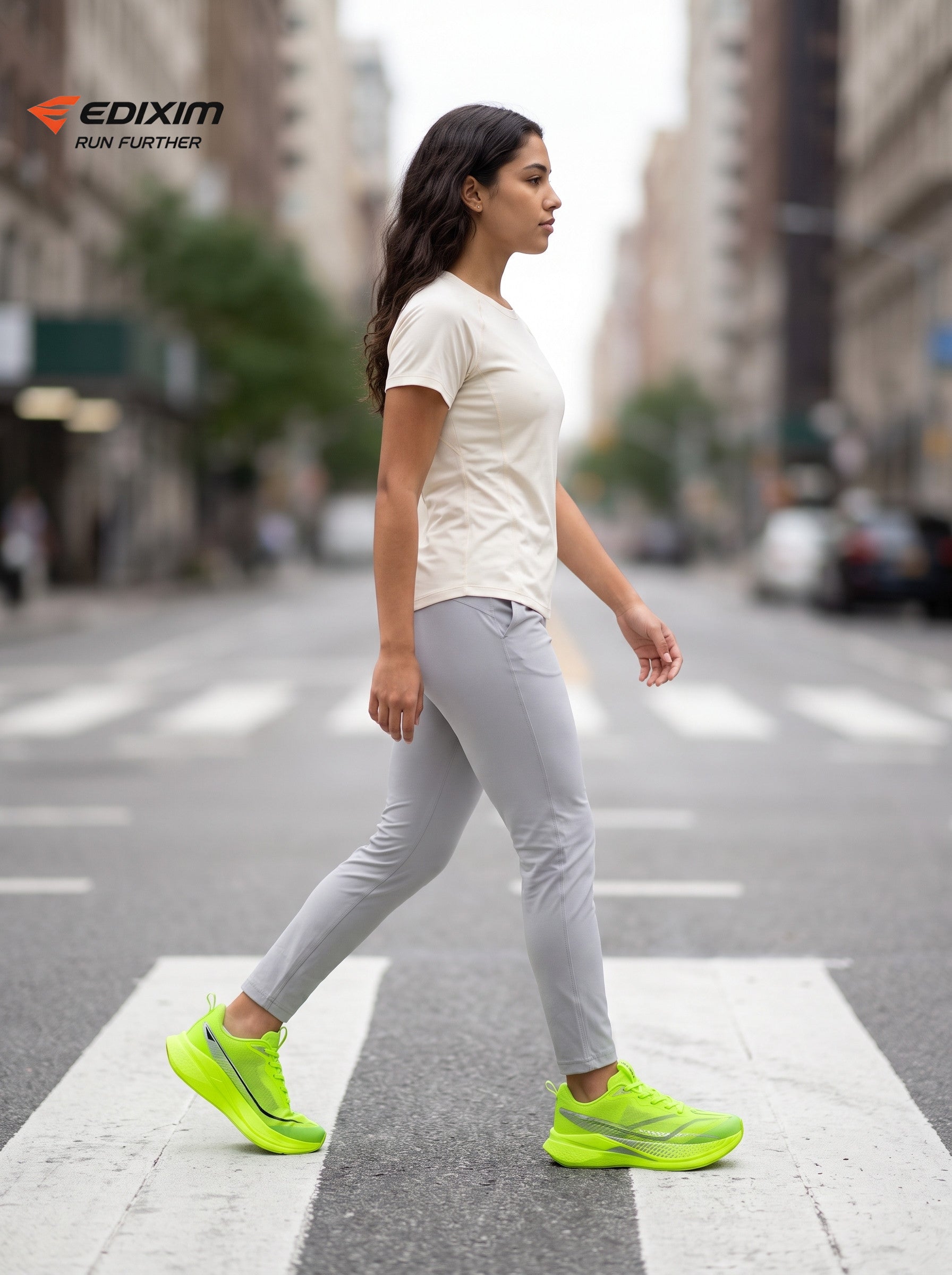 EDIXIM Fluorescent Neon Green Mesh Women Road Running Sneakers Ultra-Light Breathable Knit Full Shock Absorbing Wedge Midsole Anti-Slip Athletic Trainers for City Skyscraper Jogging Marathon Racing Daily Workout
