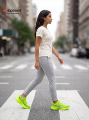 EDIXIM Fluorescent Neon Green Mesh Women Road Running Sneakers Ultra-Light Breathable Knit Full Shock Absorbing Wedge Midsole Anti-Slip Athletic Trainers for City Skyscraper Jogging Marathon Racing Daily Workout