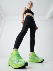 Neon Lime Green Splash Print Women Running Sneakers Light Breathable Cushioned Athletic Shoes Edixim