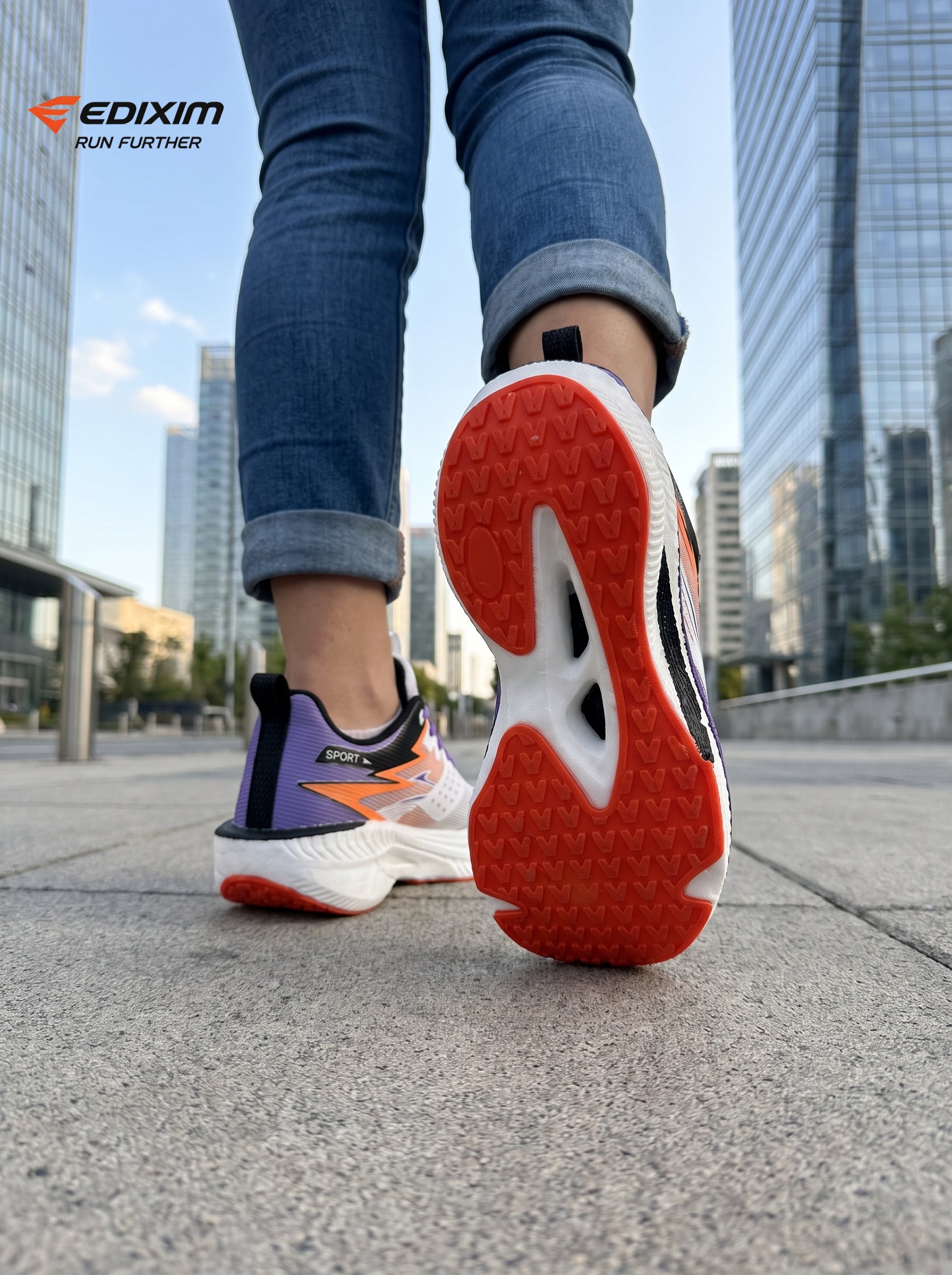 EDIXIM White Purple Orange Hollow Cutout Midsole Women Professional Running Sneakers Breathable Mesh Shock Absorbing Anti-Slip Road Jogging Athletic Trainers