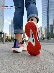 EDIXIM White Purple Orange Hollow Cutout Midsole Women Professional Running Sneakers Breathable Mesh Shock Absorbing Anti-Slip Road Jogging Athletic Trainers
