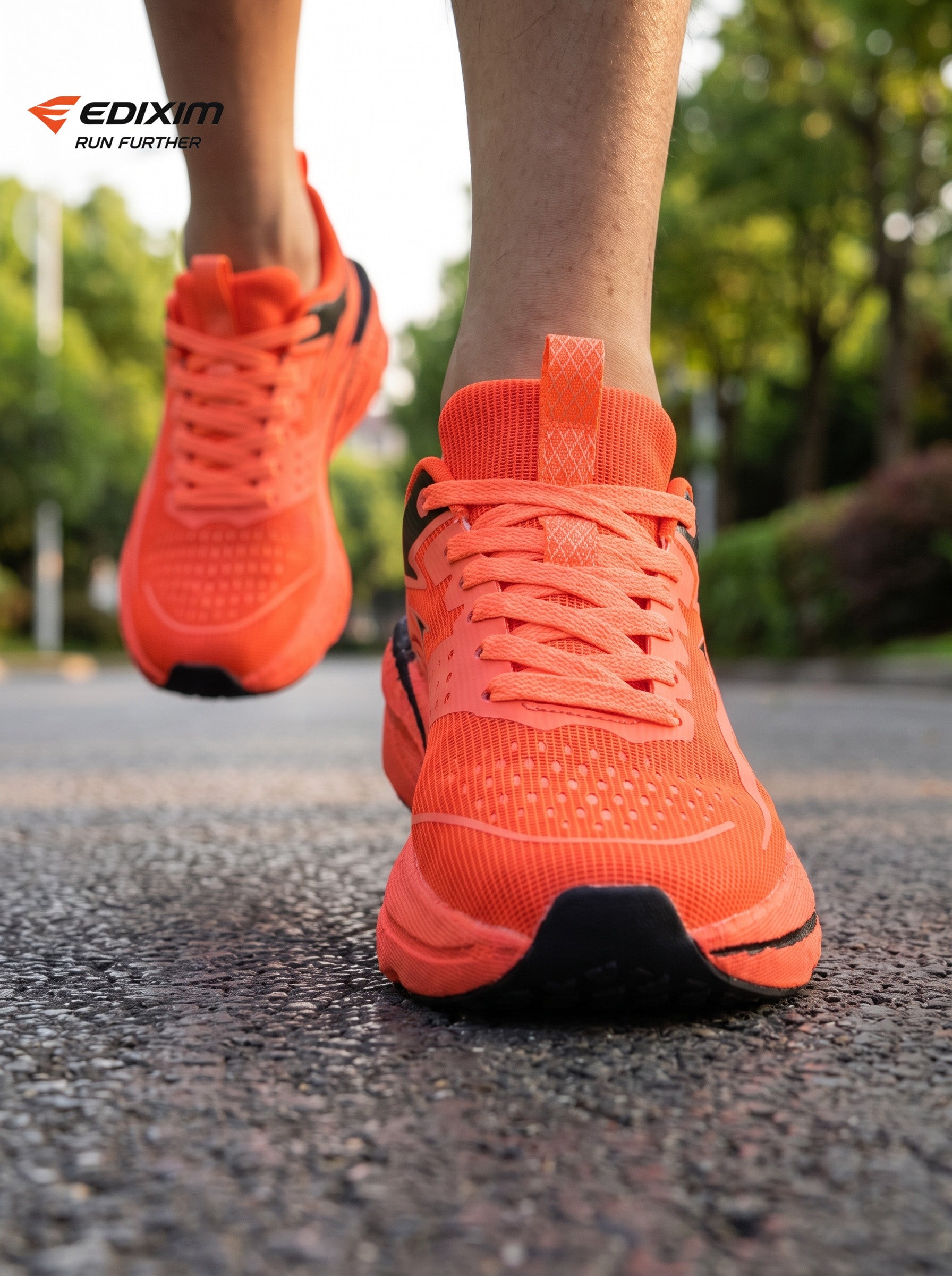 EDIXIM Bright Orange Hollow Cutout Midsole Women Professional Running Sneakers Breathable Perforated Mesh Shock Absorbing Anti-Collision Athletic Trainers Asphalt Road Jogging Shoes
