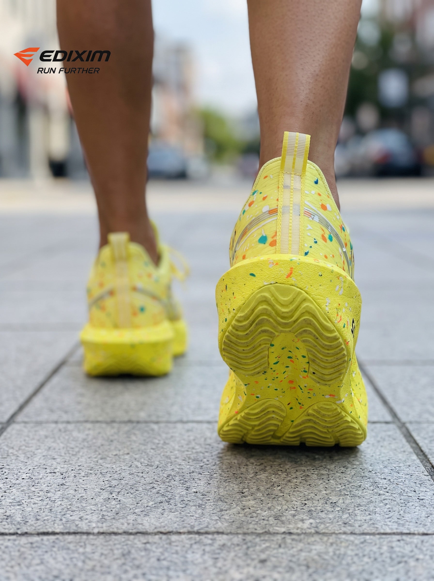 EDIXIM Bright Yellow Multicolor Paint Splash Women Road Running Sneakers Ultra-Light Breathable Mesh 5.0 Thick Shock Absorbing Wedge Cushion Athletic Trainers for City Street Jogging Marathon Daily Workout
