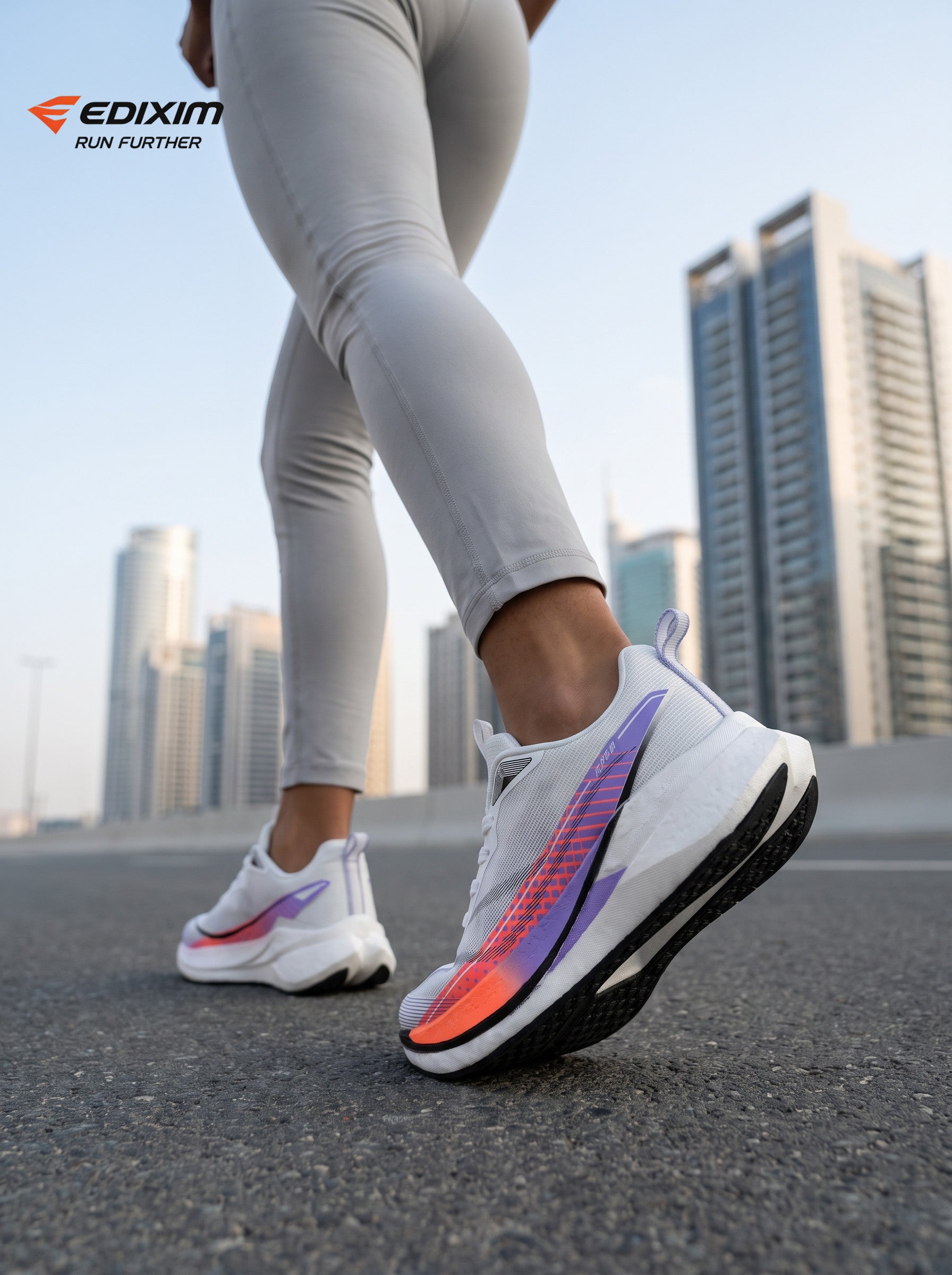 EDIXIM White Rainbow Gradient Strip Women Road Running Sneakers Ultra-Light Breathable Mesh Thick Shock Absorbing Cushion Athletic Trainers for City Street Jogging Marathon Daily Workout