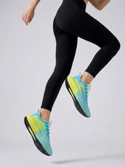 Cyan Yellow Women's Athletic Running Sneakers | Breathable Lightweight | Edixim
