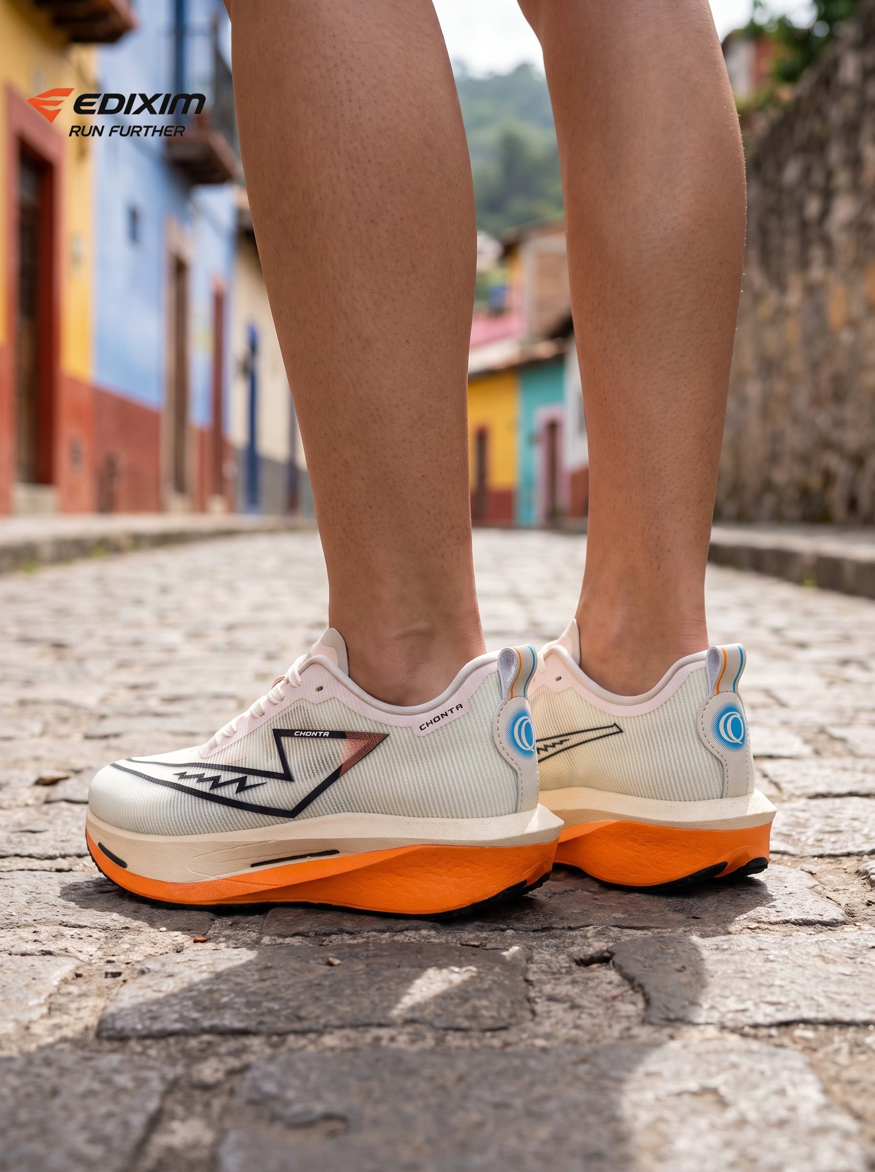 EDIXIM CHONTA Cream Orange Women Road Running Sneakers Hollow Thick Cushion Breathable Mesh Shock Absorbing Athletic Trainers for Latin Colonial Town Street Jogging Marathon Daily Workout