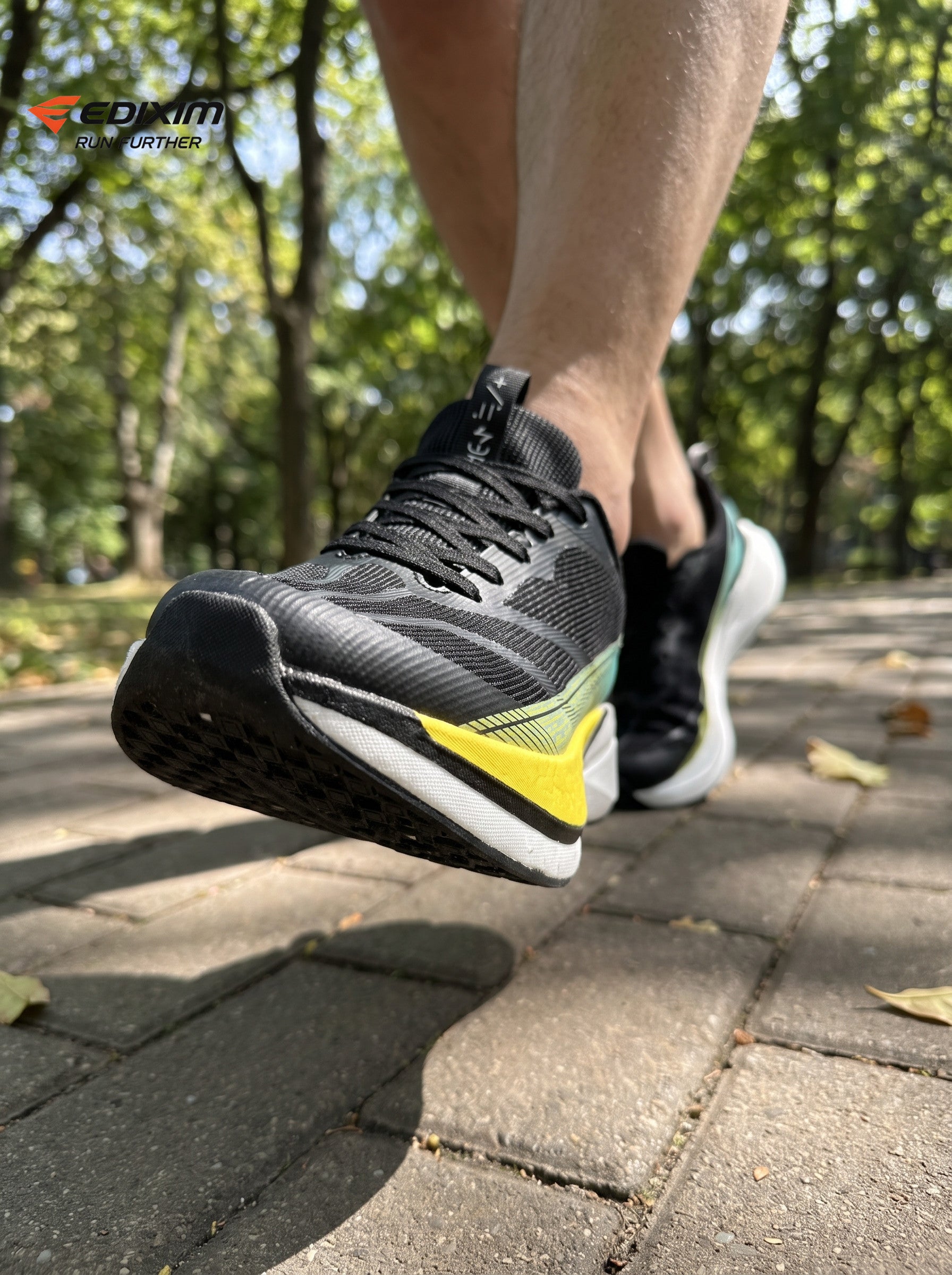 EDIXIM 9 PRO Black Cyan Yellow Gradient Men Road Running Sneakers Ultra-Light Breathable Mesh Thick White High Rebound Midsole Anti-Slip Athletic Trainers for City Street Marathon Training Daily Jogging