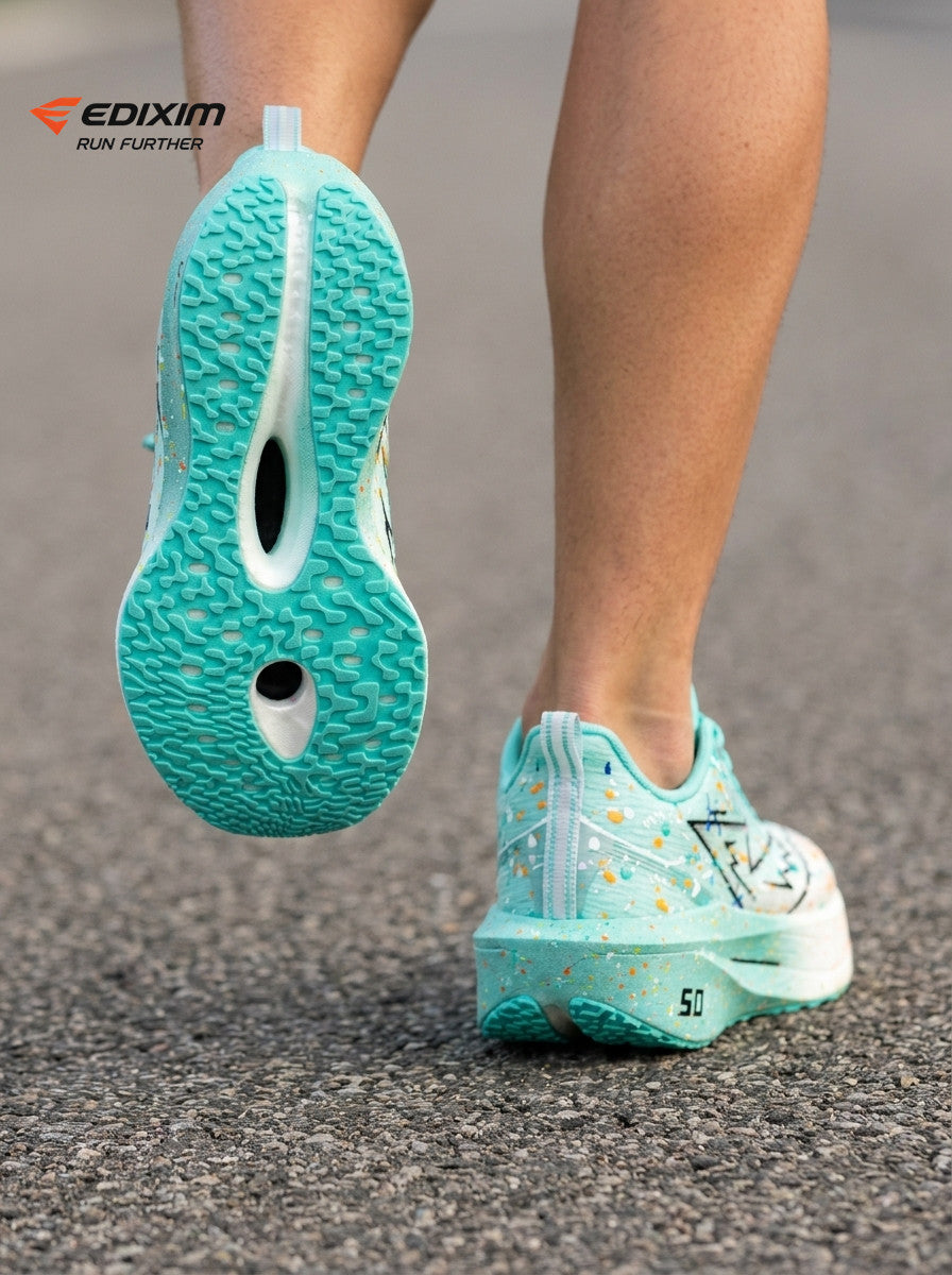 EDIXIM Cyan White Gradient Multicolor Paint Splatter Women Road Running Sneakers Ultra-Light Breathable Mesh 5.0 Shock Absorbing Wedge Cushion Athletic Trainers for City Urban Jogging Marathon Daily Workout