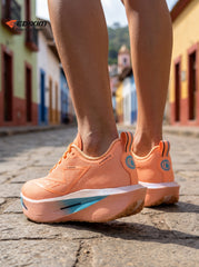 EDIXIM CHONTA Orange Blue Gradient Women Road Running Sneakers Hollow Thick Cushion Breathable Mesh Shock Absorbing Athletic Trainers for Latin Town Street Jogging Marathon Daily Workout