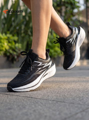 EDIXIM Black White Hollow Cutout Midsole Women Professional Running Sneakers Breathable Perforated Mesh Shock Absorbing Anti-Slip Road Jogging Athletic Trainers