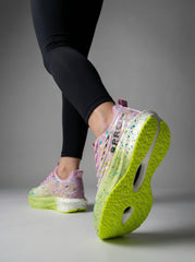 Pink Green Splatter Women's Athletic Running Sneakers | Breathable Lightweight | Edixim