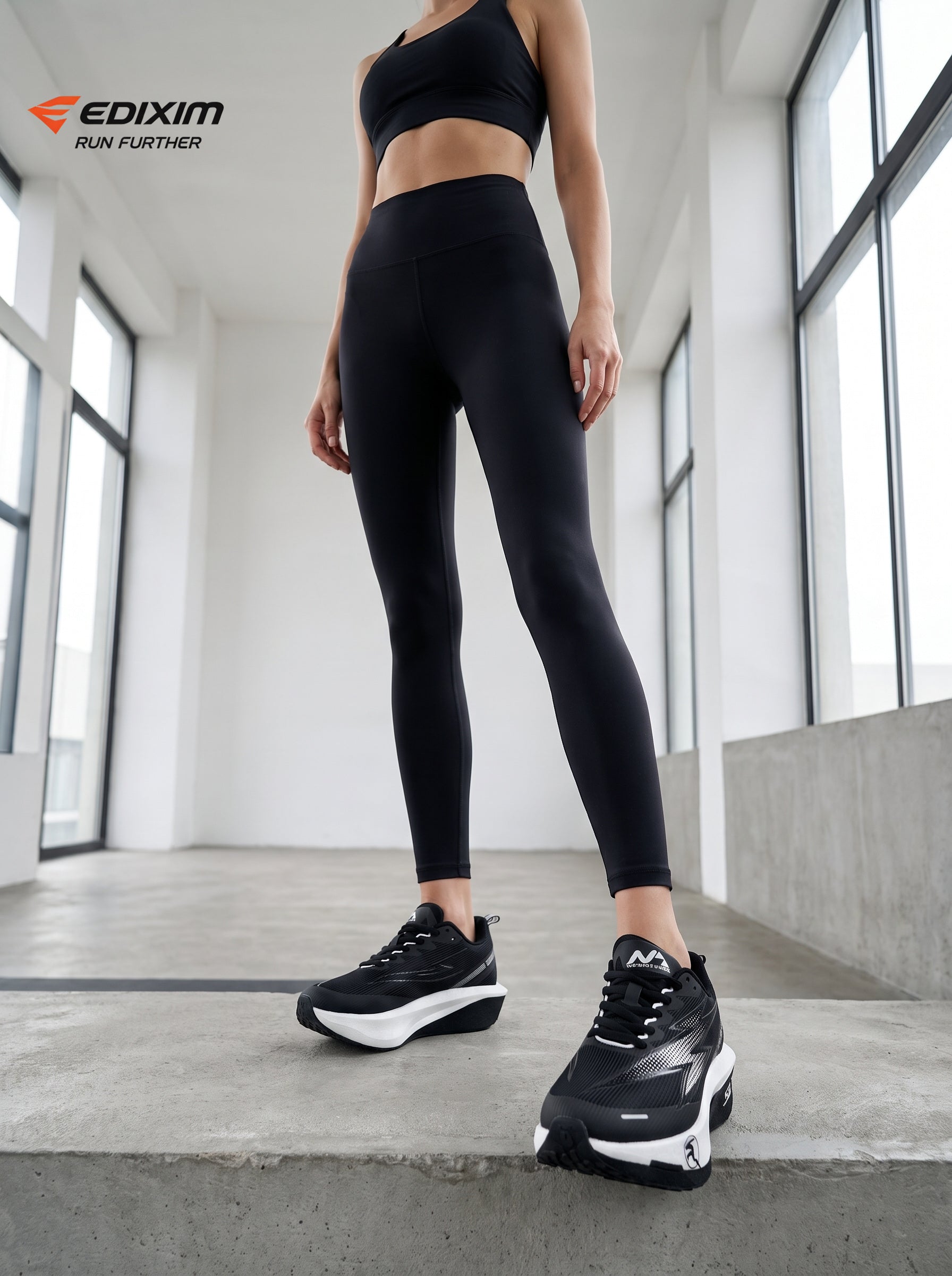 EDIXIM Black White Mesh Women Running Sneakers Thick Cushion Shock Absorbing Athletic Shoes for Gym Jogging Daily Commute Run Further