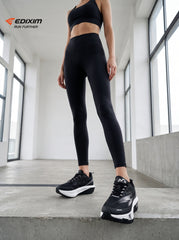 EDIXIM Black White Mesh Women Running Sneakers Thick Cushion Shock Absorbing Athletic Shoes for Gym Jogging Daily Commute Run Further