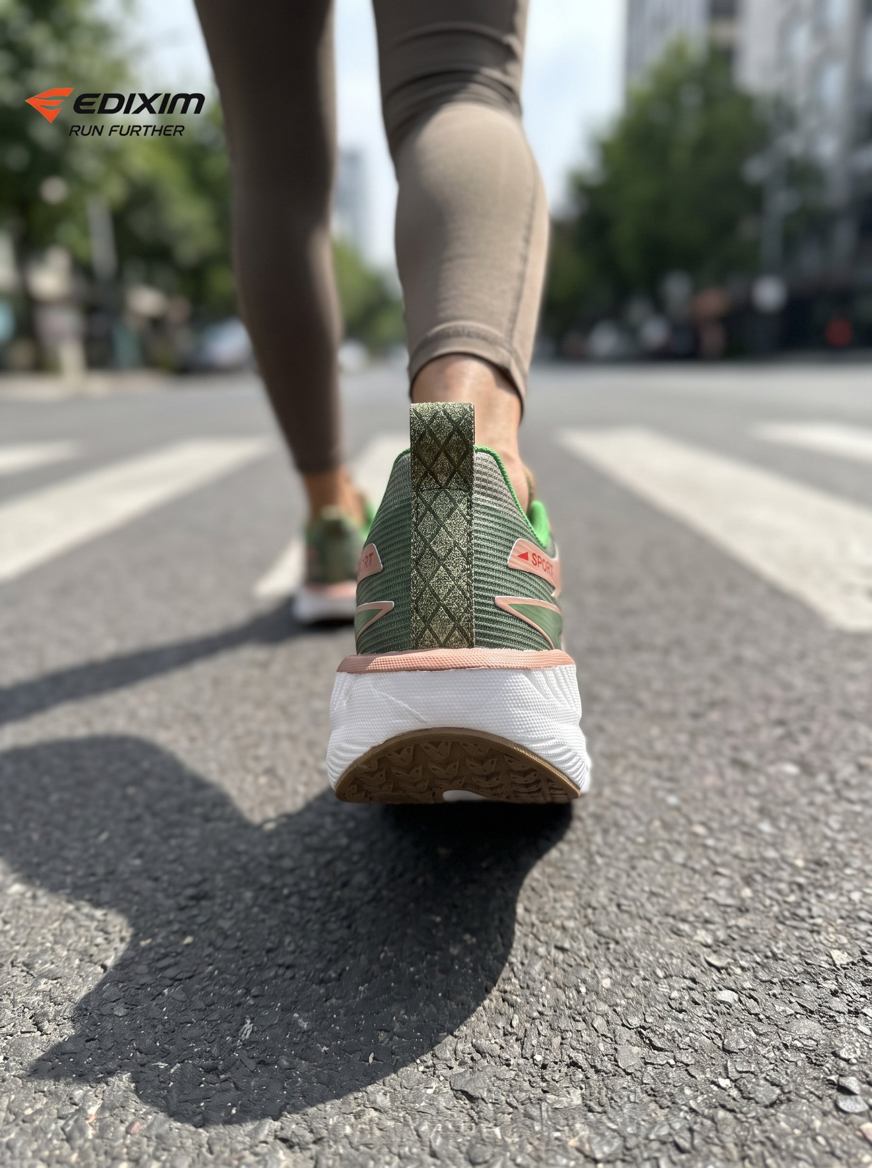 EDIXIM Cream Green Pink Hollow Cutout Midsole Women Running Sneakers Breathable Mesh Shock Absorbing Athletic Trainers Asphalt Road Jogging Shoes