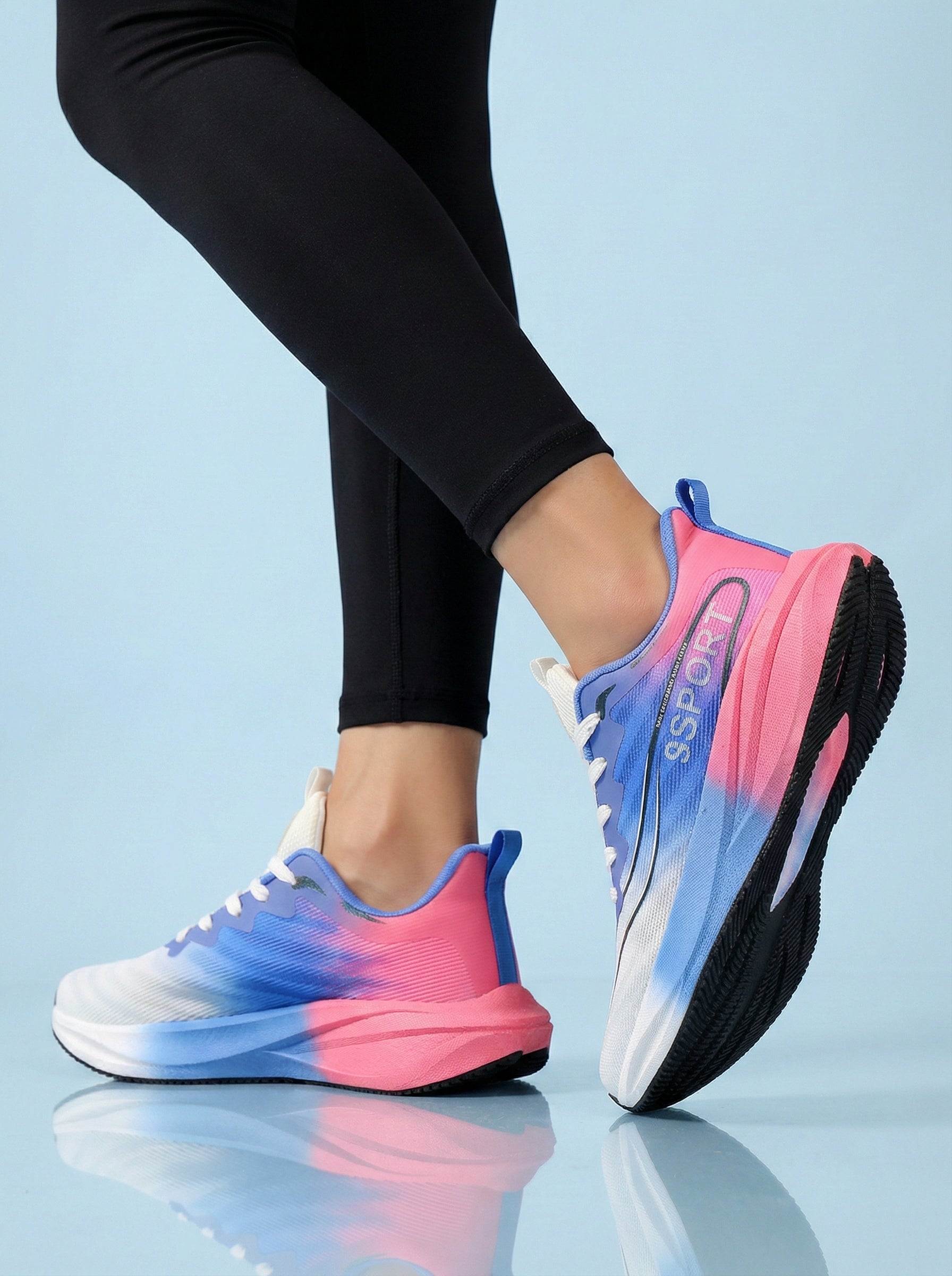 White Blue Pink Women's Athletic Running Sneakers | Breathable Lightweight | Edixim
