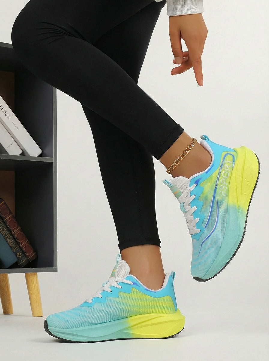 Cyan Yellow Women's Athletic Running Sneakers | Breathable Lightweight | Edixim