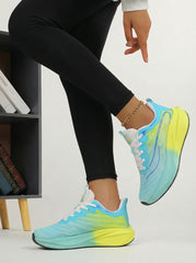 Cyan Yellow Women's Athletic Running Sneakers | Breathable Lightweight | Edixim