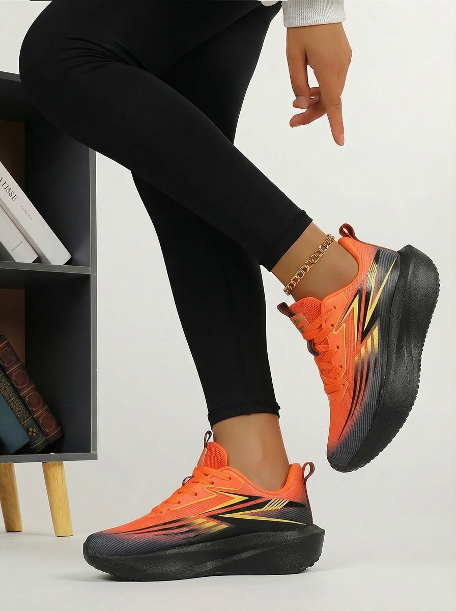 Orange Black Gradient Women's Athletic Running Sneakers | Breathable Lightweight | Edixim