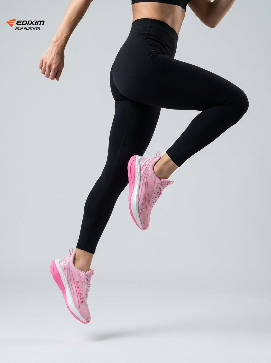 Bright Pink Gradient Flyknit Women Running Sneakers Lightweight Shock Absorbing Athletic Shoes EDIXIM