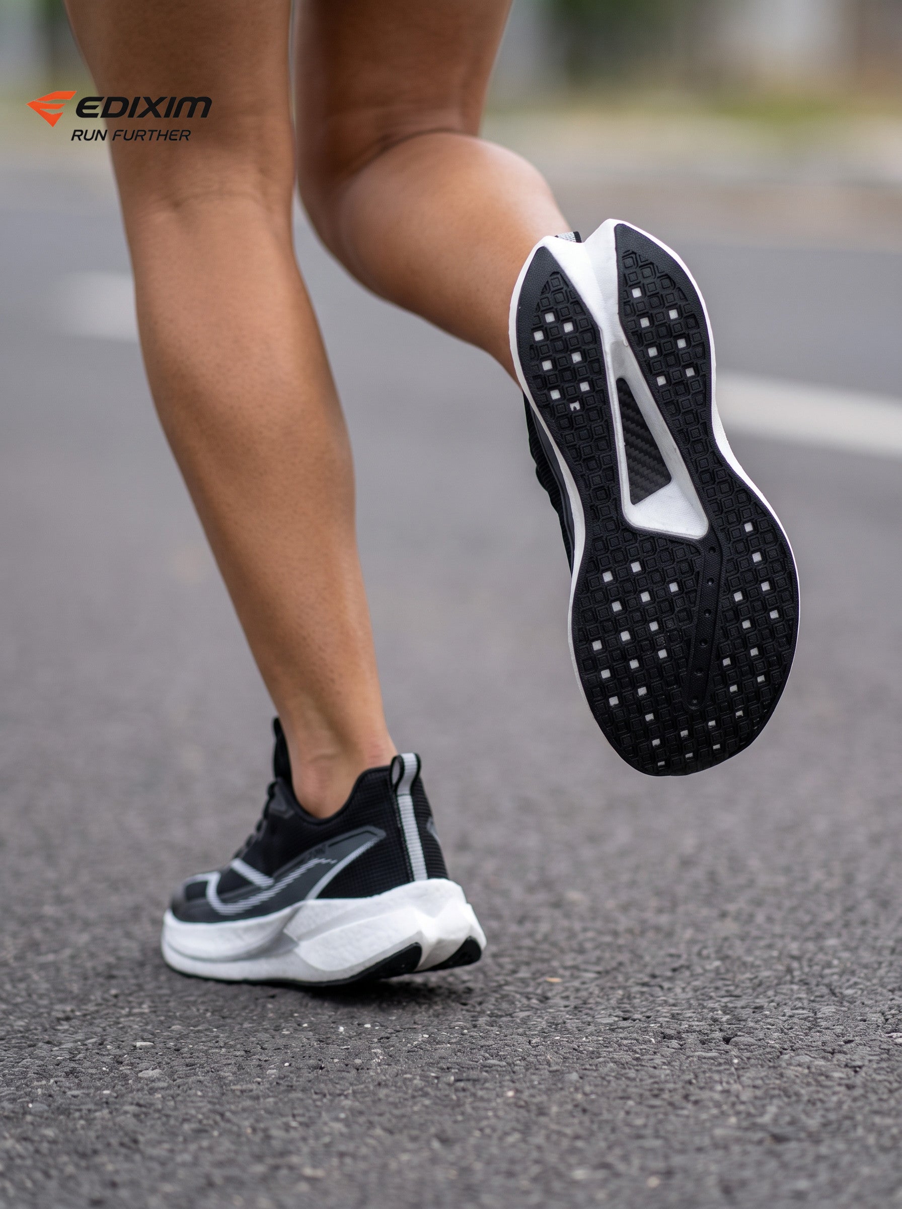 EDIXIM Black White Streamline Line Women Road Running Sneakers Ultra-Light Breathable Mesh Thick Shock Absorbing White Wedge Cushion Athletic Trainers for City Downtown Jogging Marathon Daily Workout
